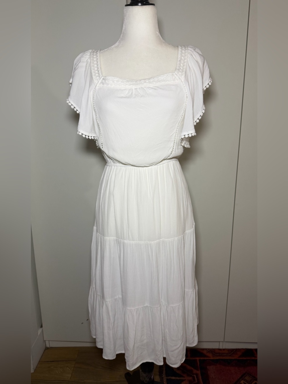 Monteau White Boho Midi Dress -medium